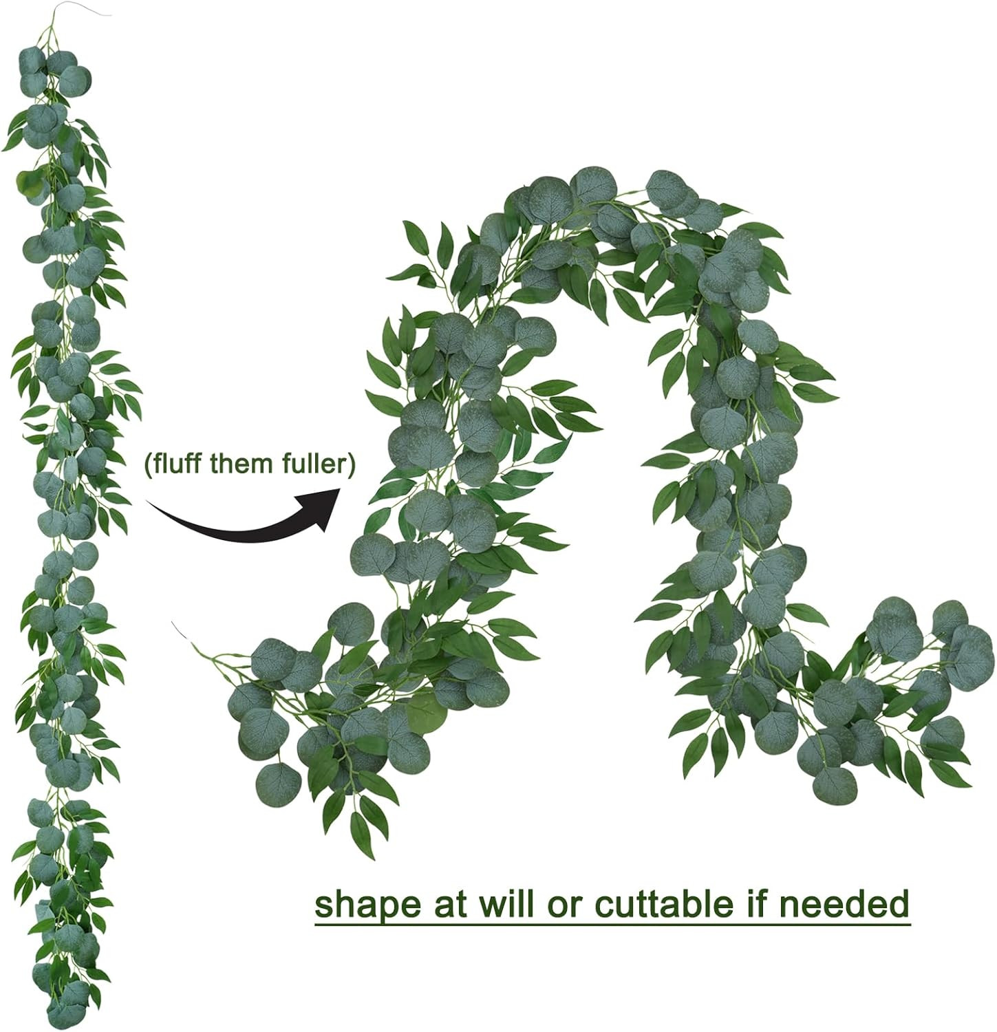 6 Pack Faux Eucalyptus Garland 6.5ft for Wedding Arch & DIY Decor