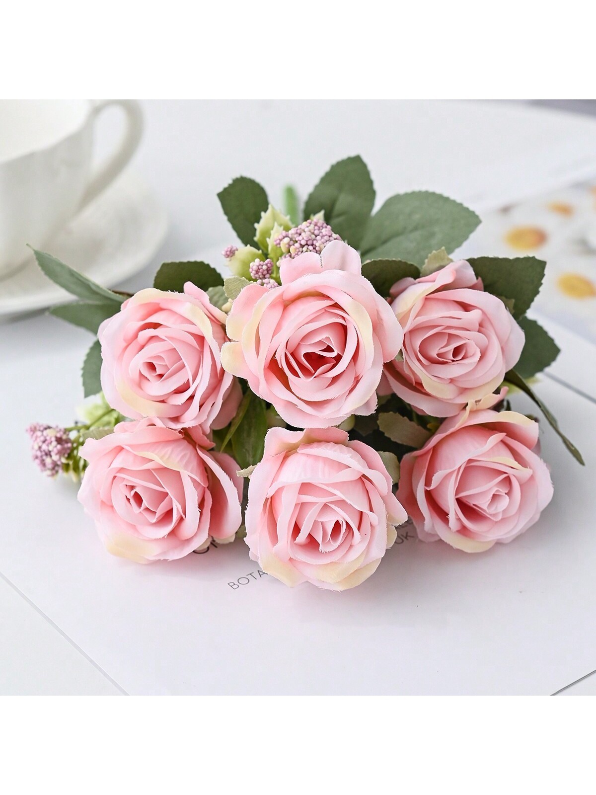 Baby Pink Artificial Silk Rose Bouquet 3 Pieces For Wedding Home Decor