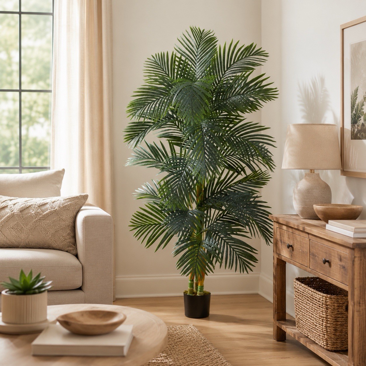 6.5’ Artificial Triple Trunk Golden Cane Palm Tree