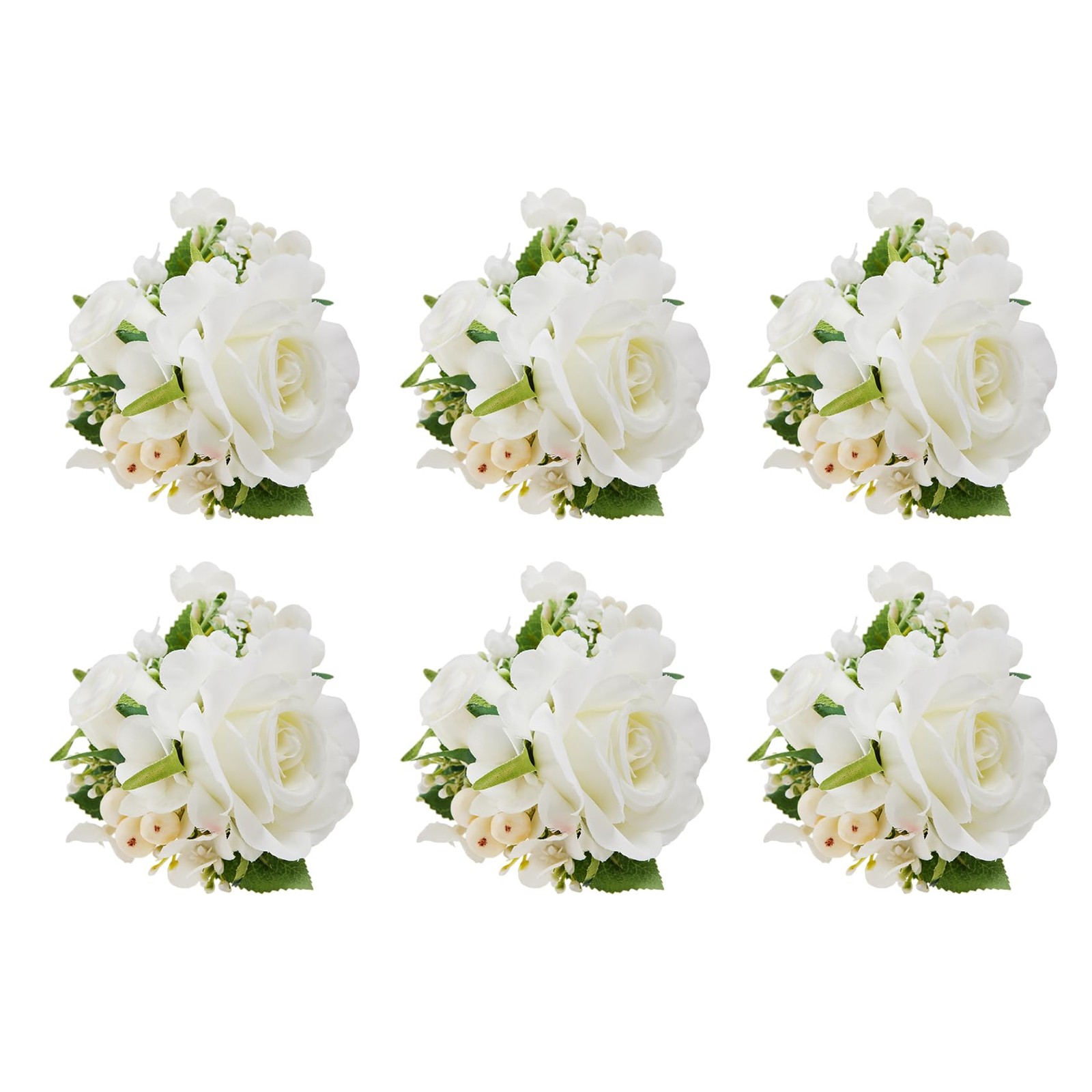 6 Pcs Mens Pocket Boutonniere, Artificial White Rose, Groom, Groomsman