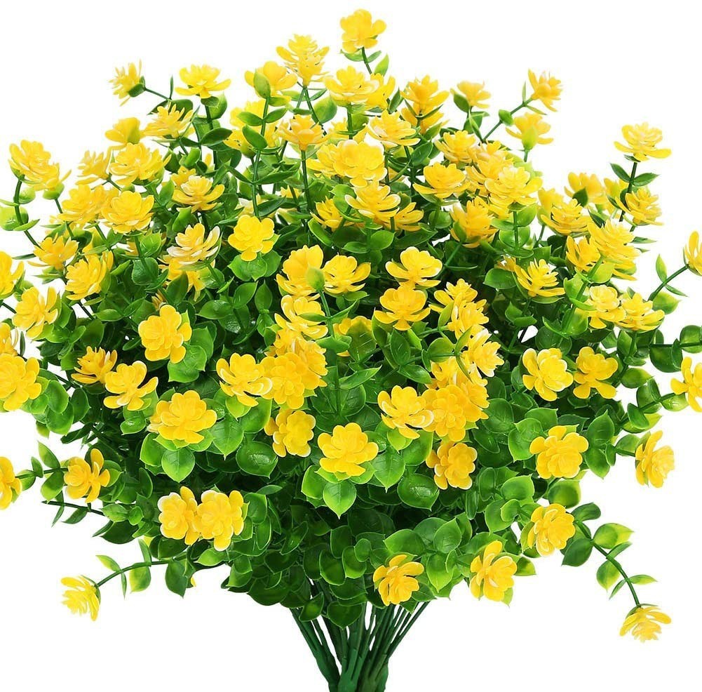 8 Bundles Artificial Flowers Outdoor UV Resistant Plastic Plant Silk Flower