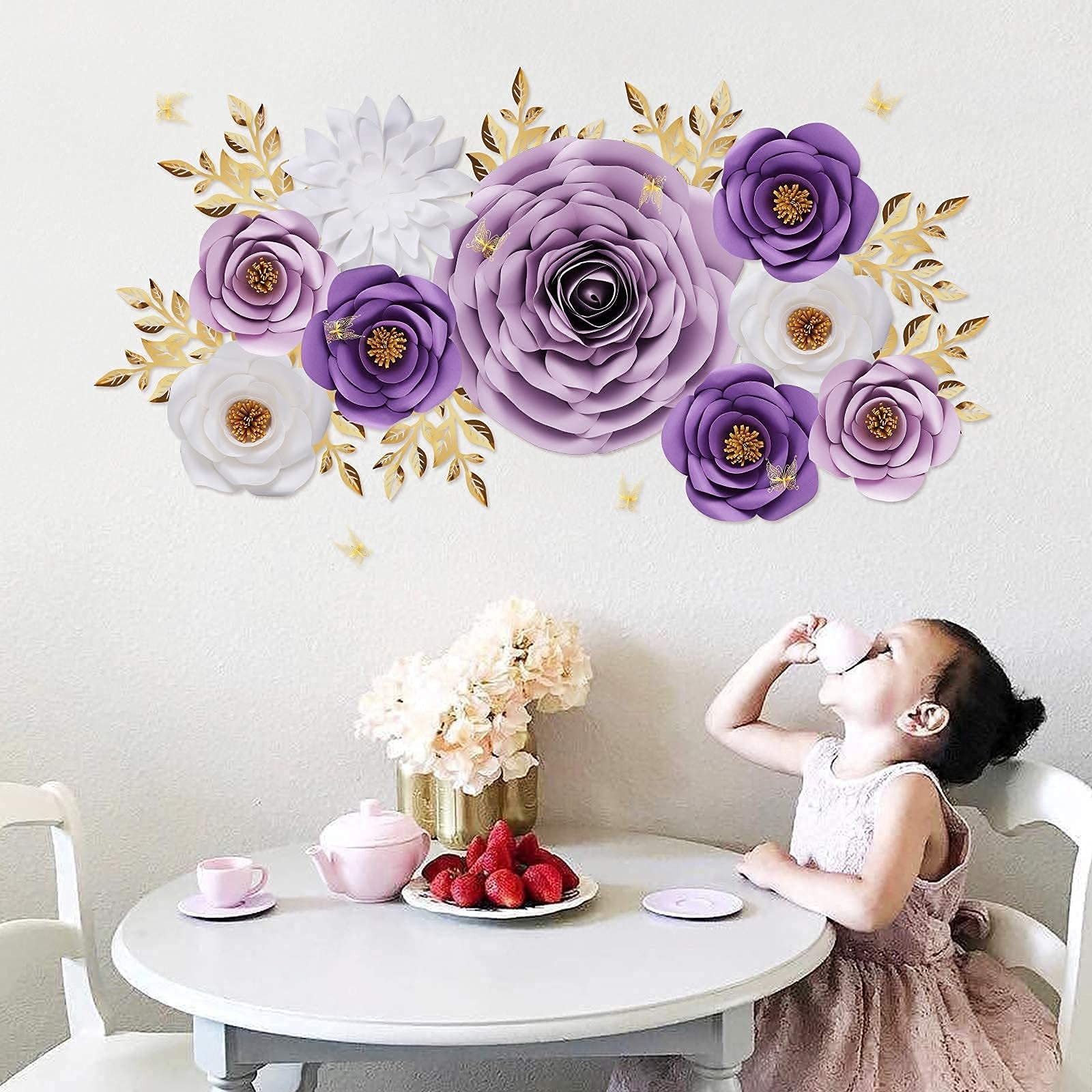 Purple Roses Paper Flowers Decorations for Wall, Giant Floral Wall Decor for …