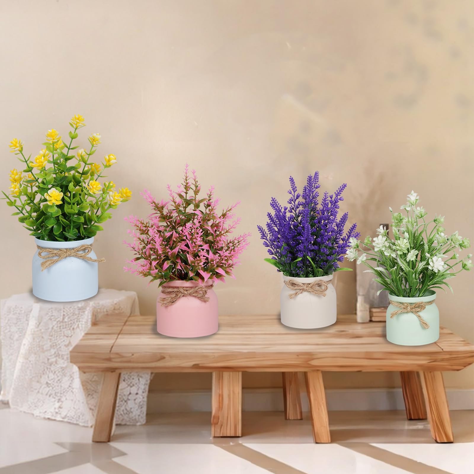 6pcs Artificial Pot Flowers Small Fake Plants Mini Potted Plants for Home Off…