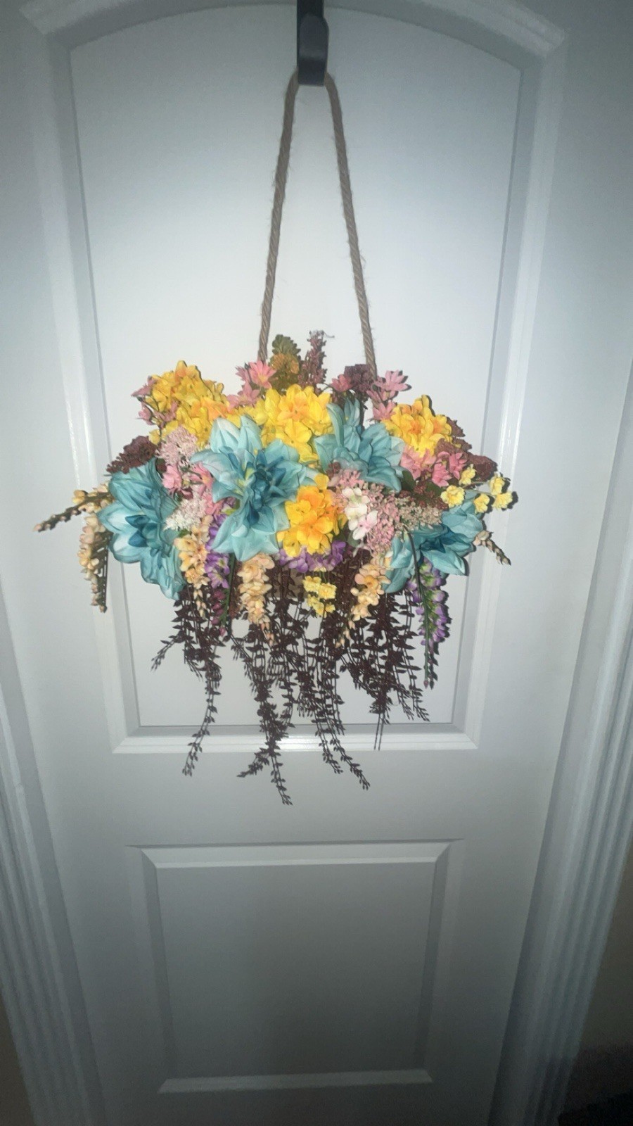 Multicolored Spring Artificial Floral Hanging Basket Spring Decor