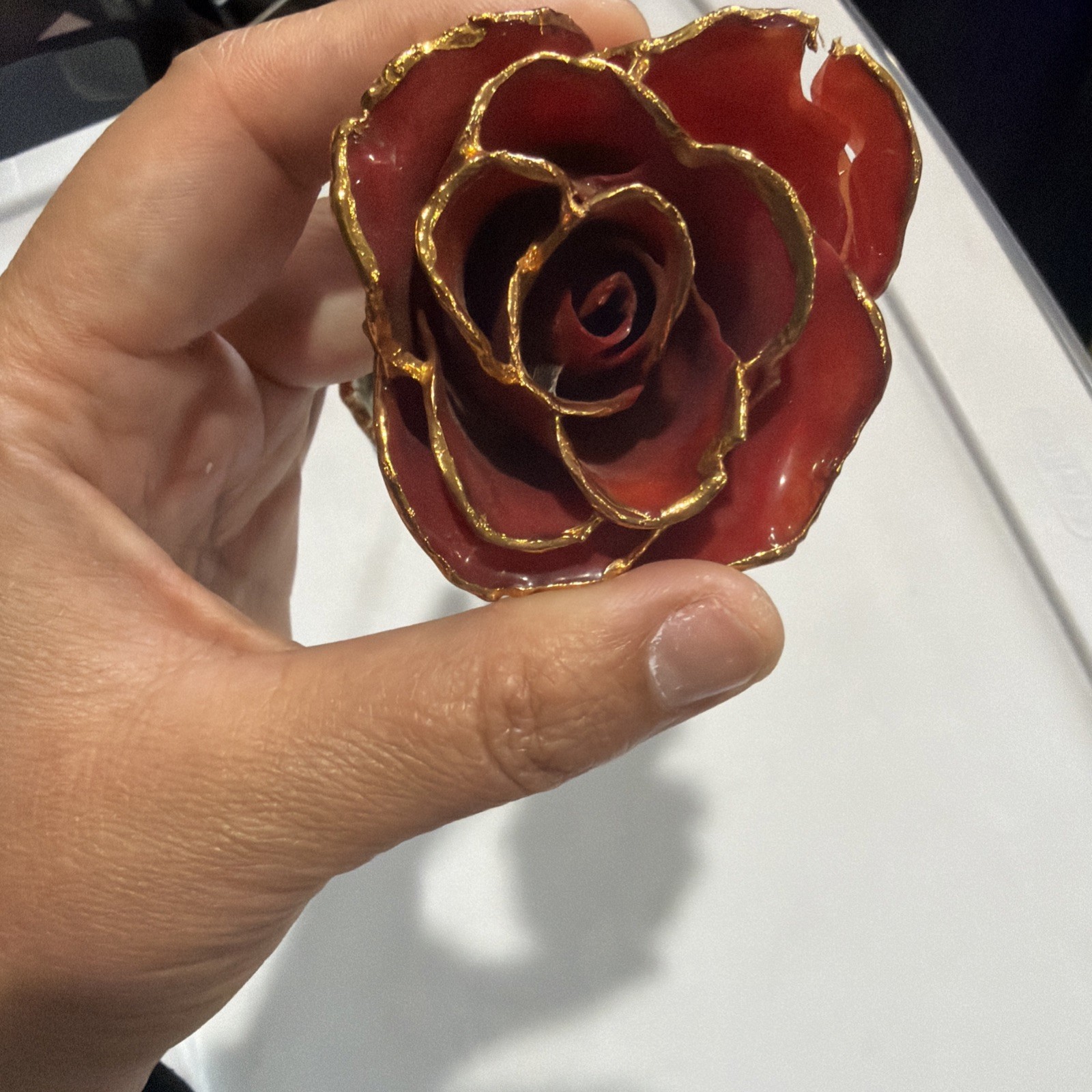 Forever Rose, Genuine Real Rose, Hand Dipped in Lacquer and Trimmed in 24K Gold