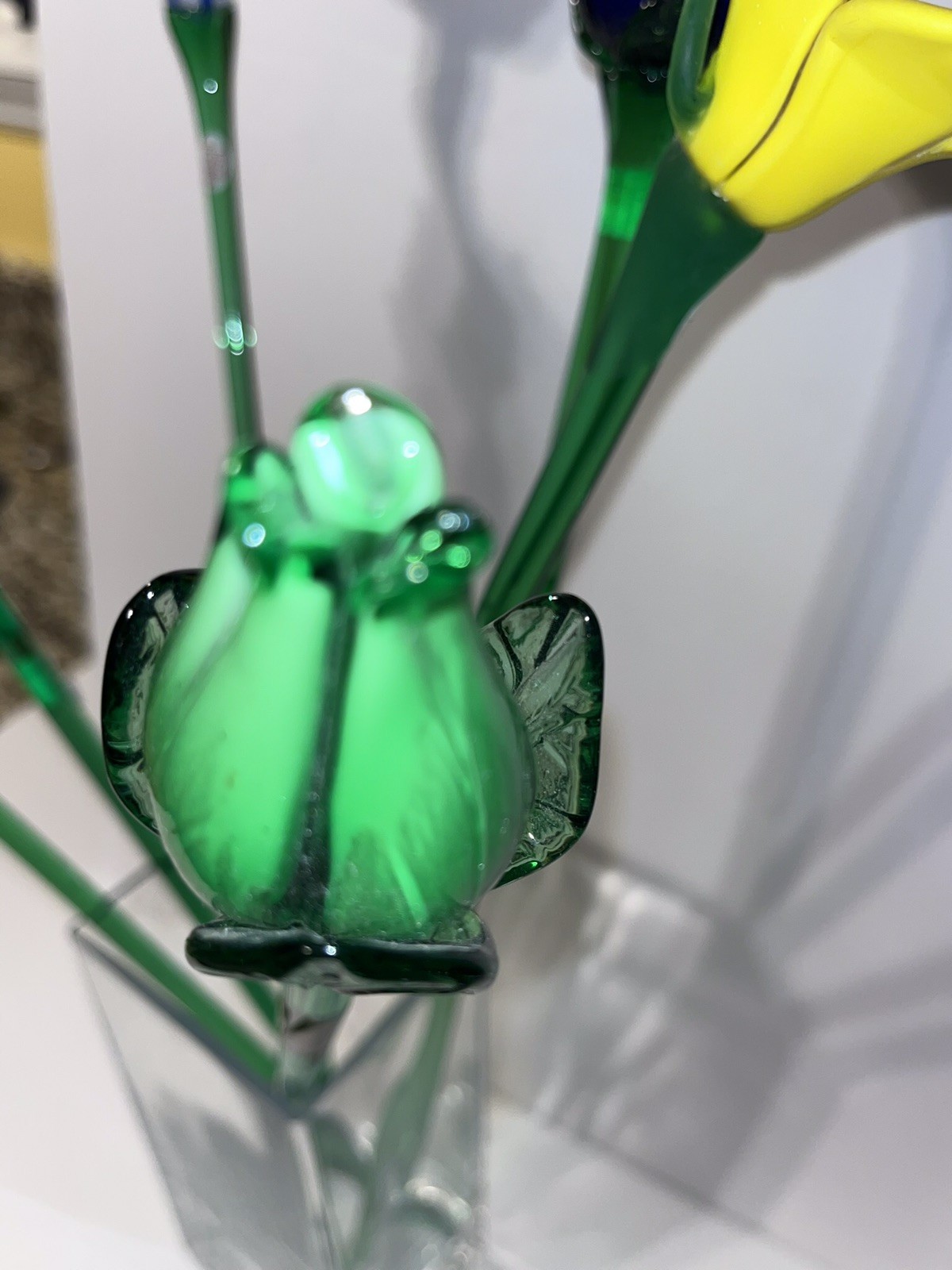 Hand Blown Vtg MIKASA Crystal Long Stem Art Glass Multicolor Flowers Lot Of 6