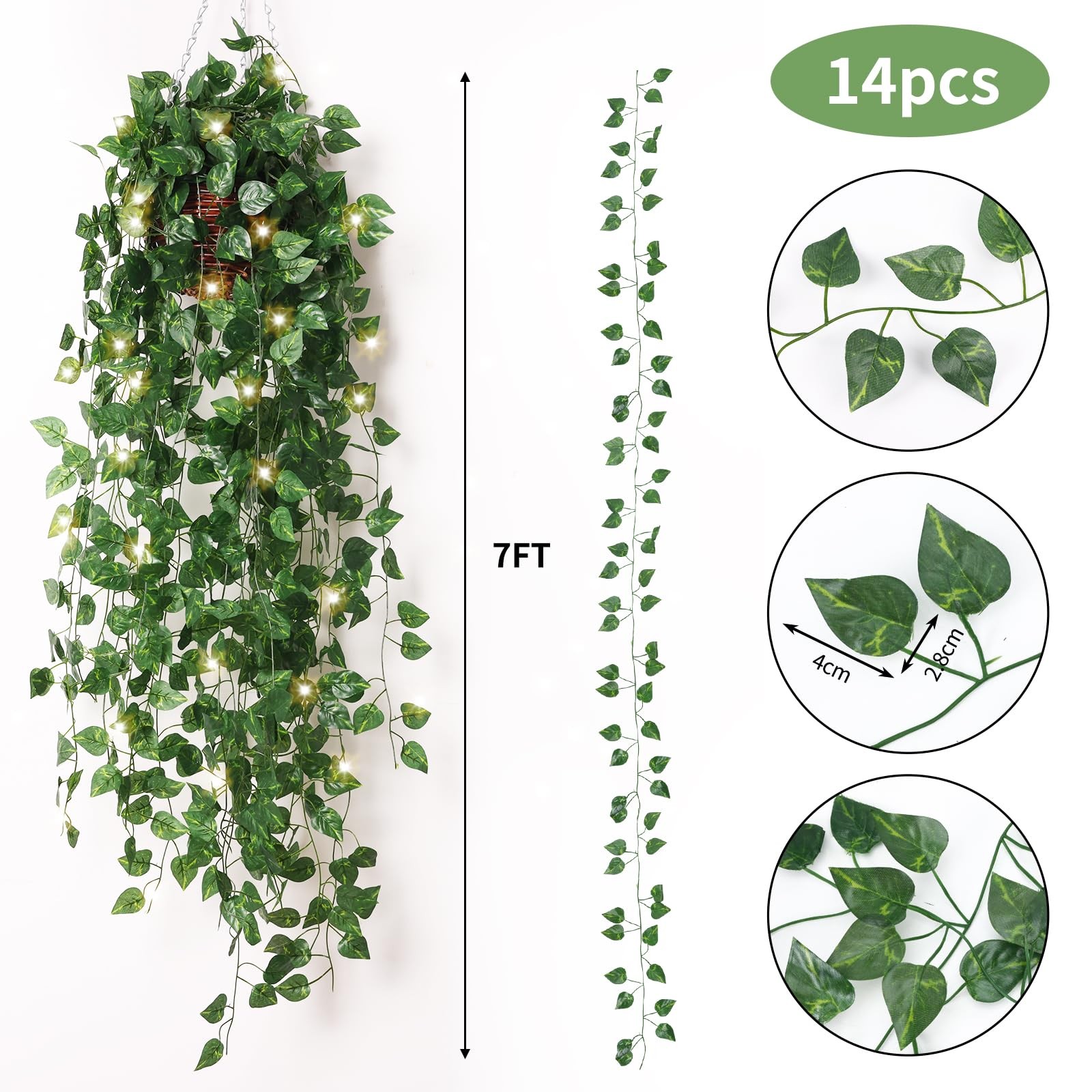 14 Pack 98ft Fake Ivy Vines, Artificial Ivy Garland with 100 LED String Light…