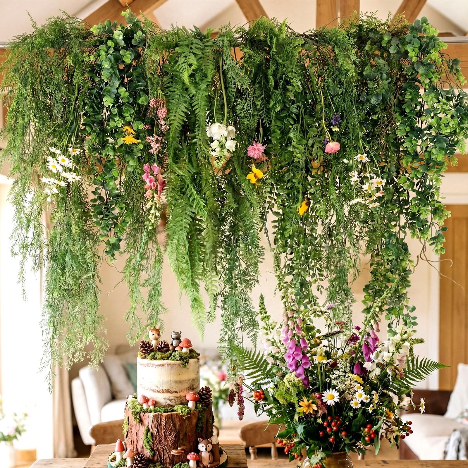 6 PCS Artificial Hanging Plants Fake Greenery Eucalyptus Leaves 41.73 Inch