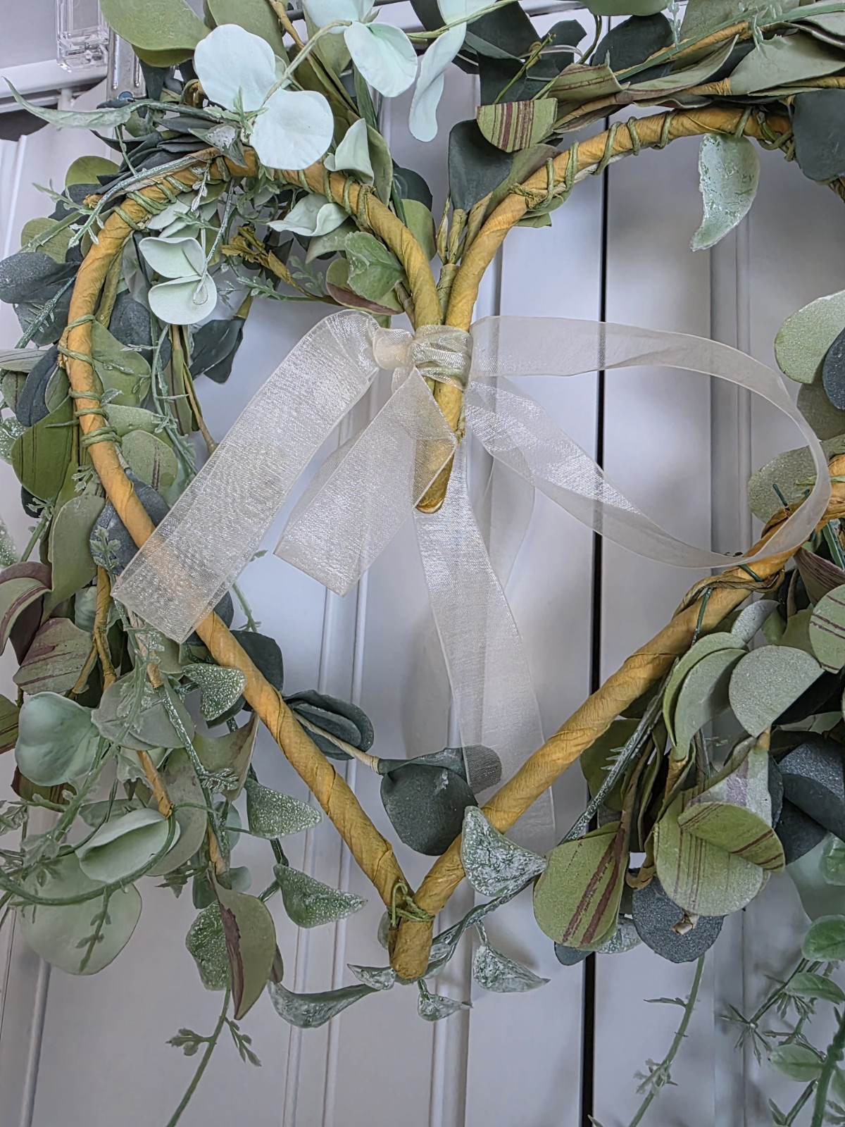 Faux Greenery Heart Shaped with Ribbon in Center Wall Decor Crafts or Gift