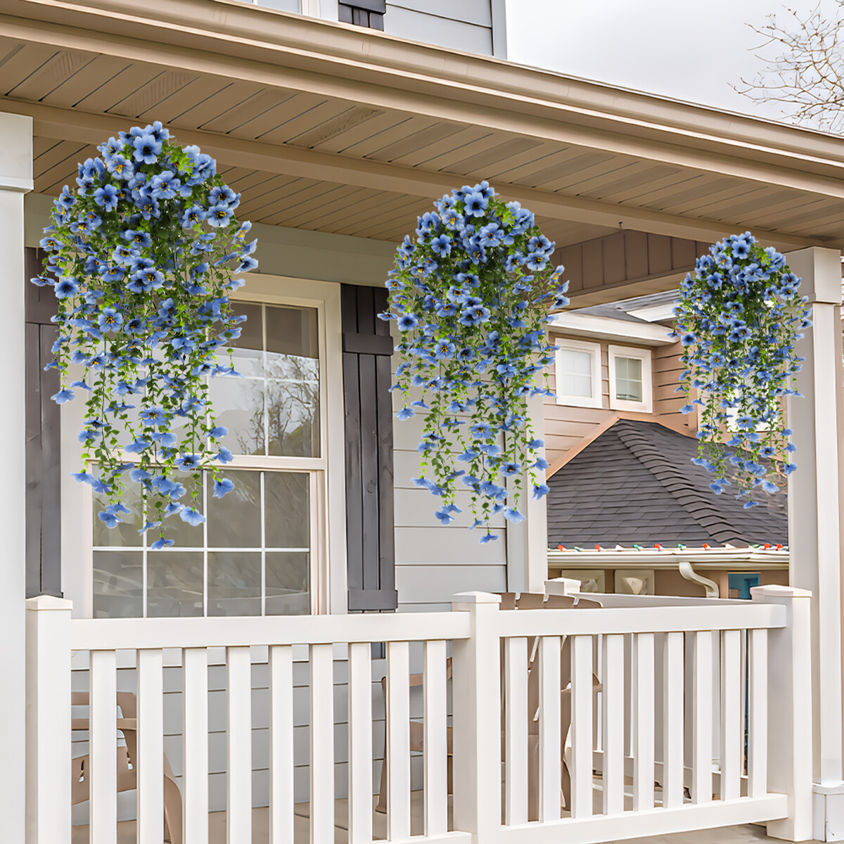 4Pcs Artificial Fake Hanging Basket Plants Silk Flowers Vine Home Outdoor Decor