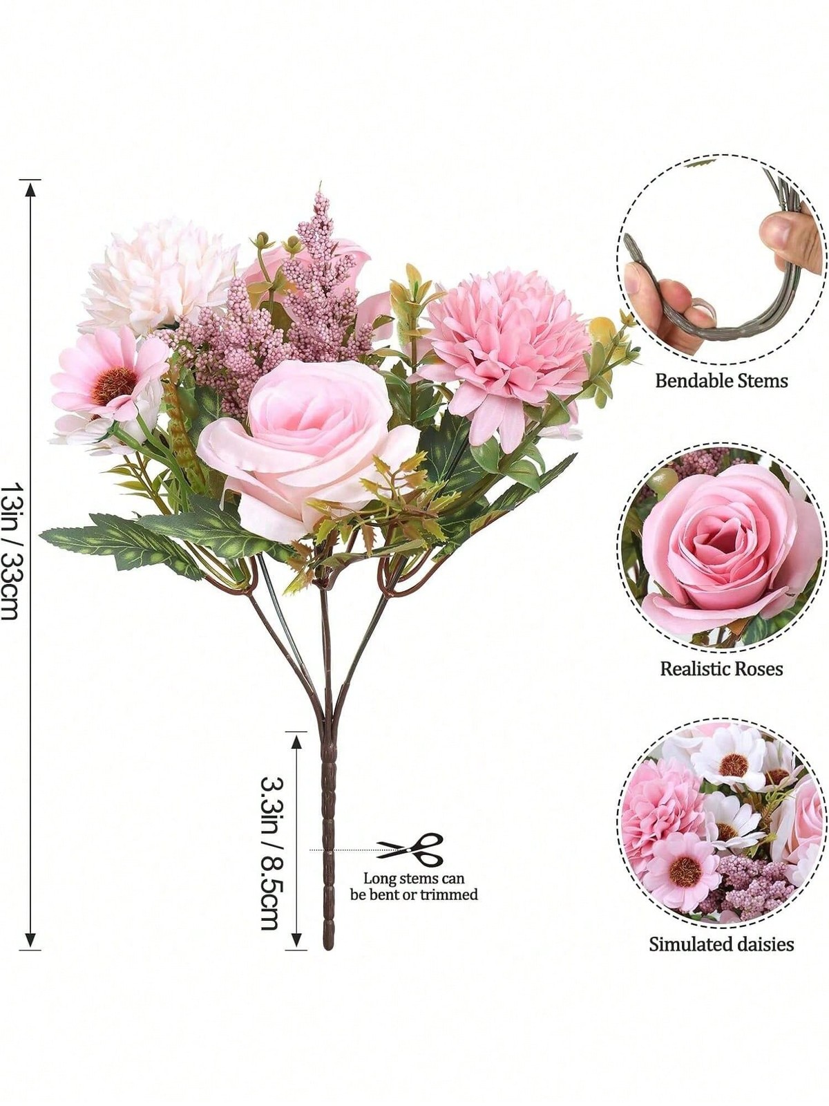 Pink Artificial Silk Flower Bouquet One Size For Home Wedding Decor