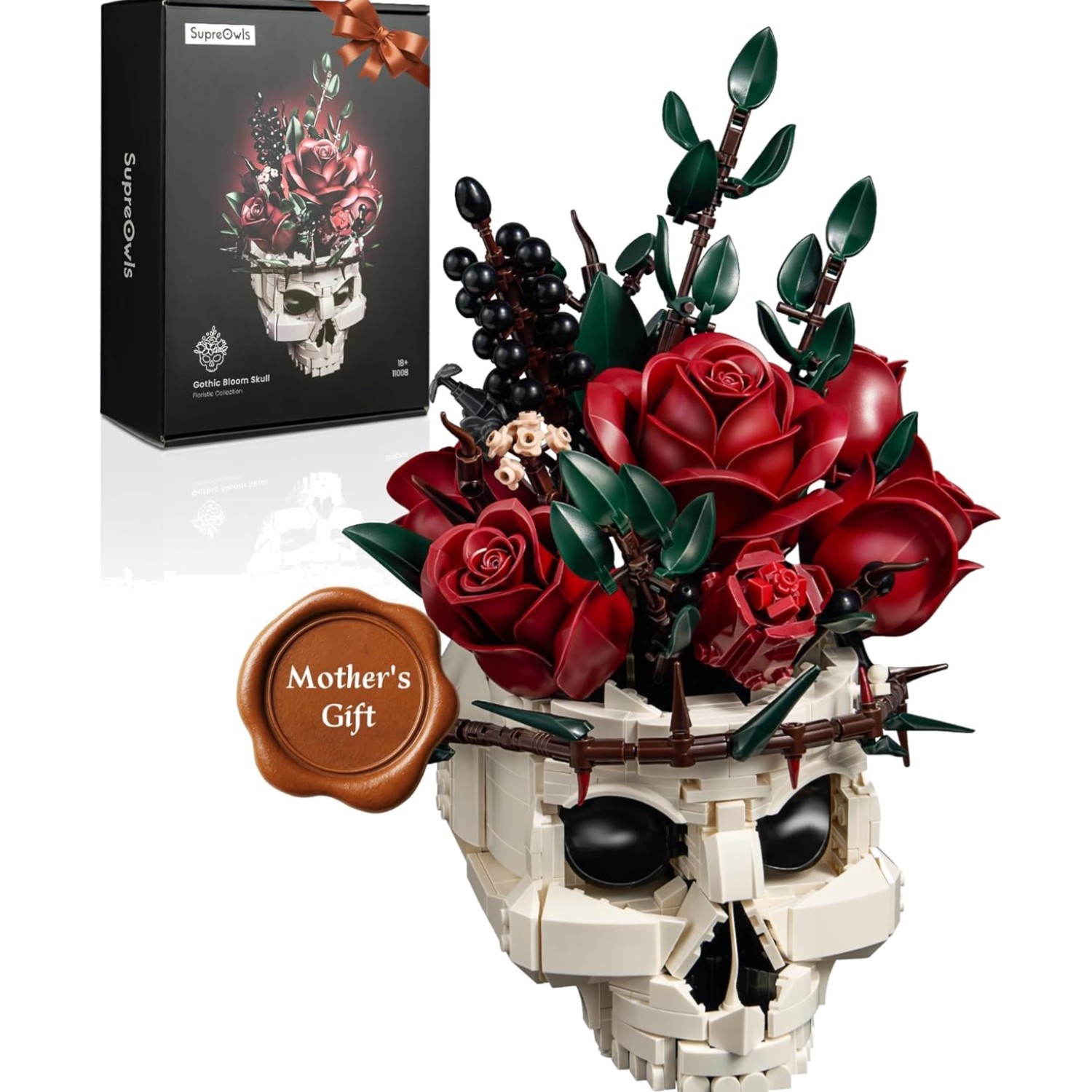 Skull Roses Flower Bouquet Building Set, Botanical Collection Kit for Adult W…