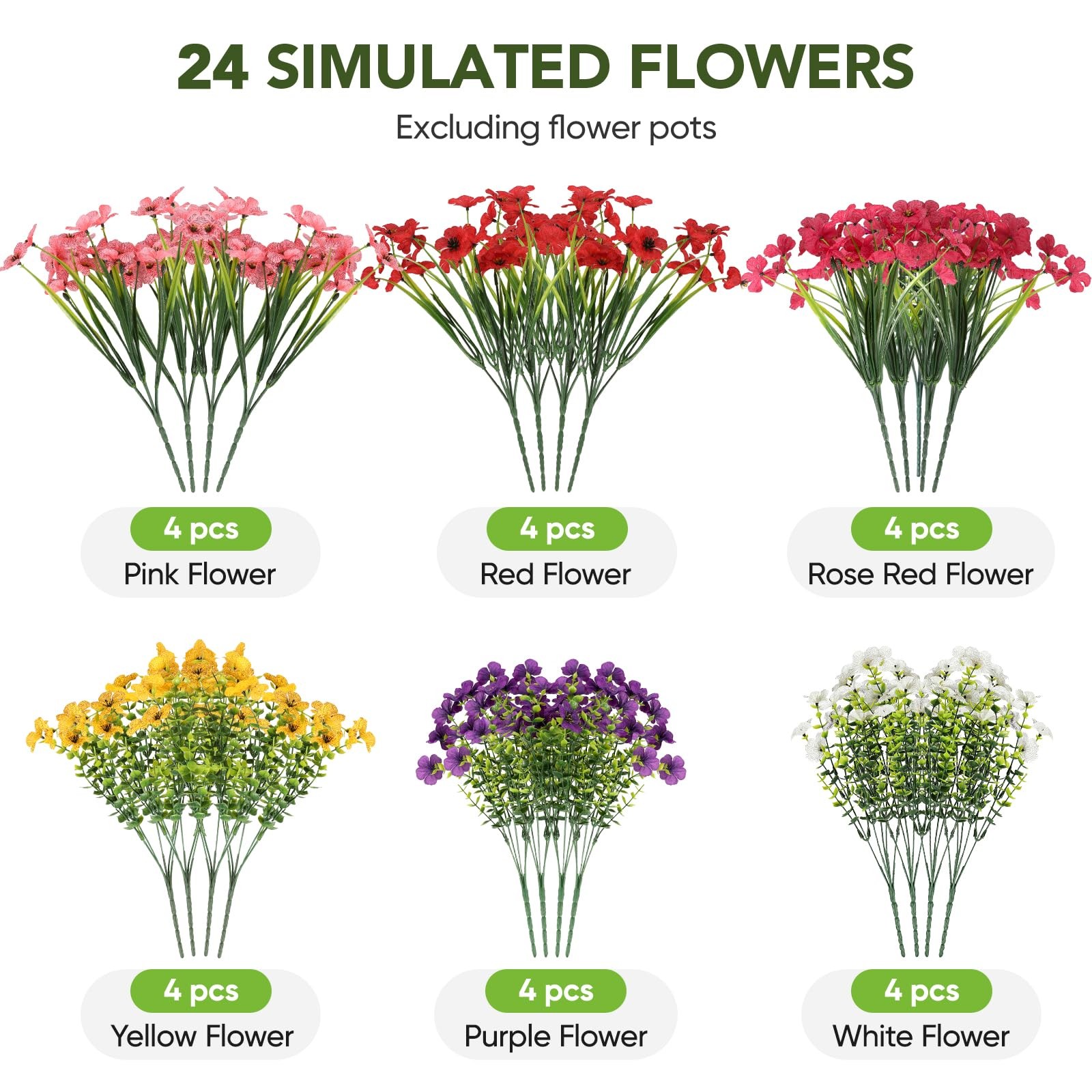 24 Bundles Outdoors Artificial Flowers UV Resistant Fake Silk Flowers Garden …