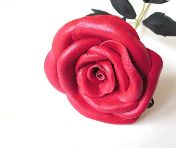 3rd Anniversary Wedding Gift Leather rose bouquet Long Stem white Flowers