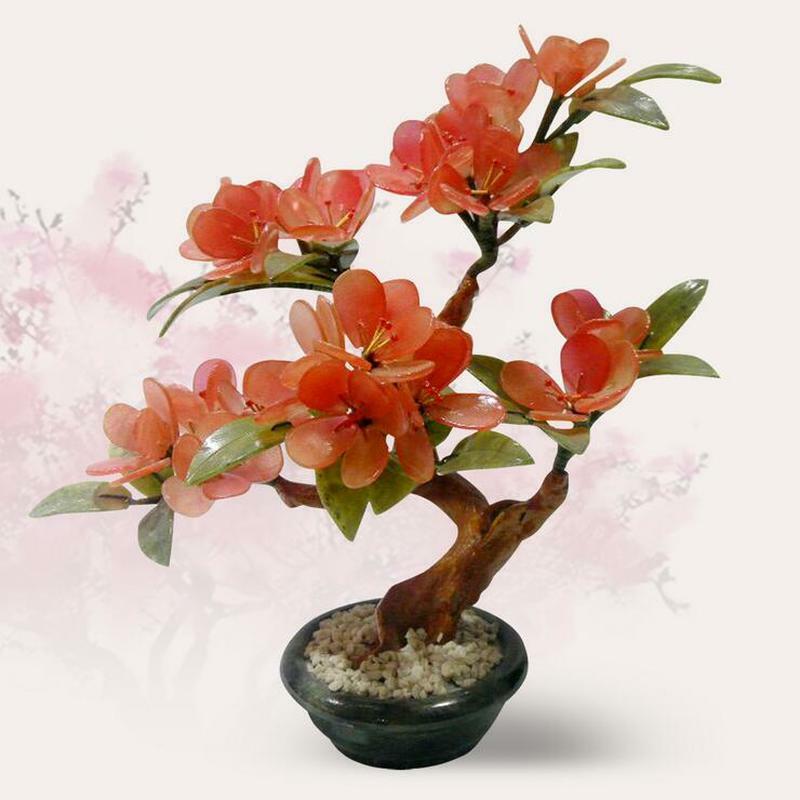 Traditions Natural Jade Artificial Peach Flower Tree Bonsai Feng Shui Ornaments