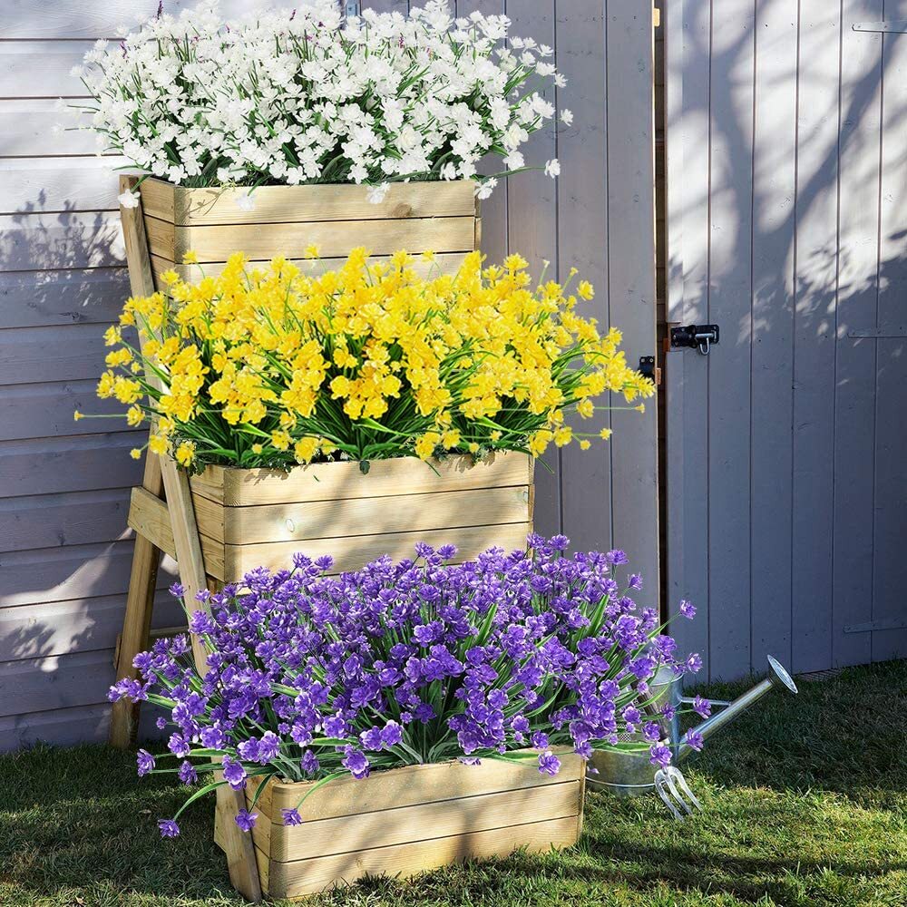 6 Bundles Outdoor Artificial Fake Flowers UV Resistant Plastic Shrubs Home Decor