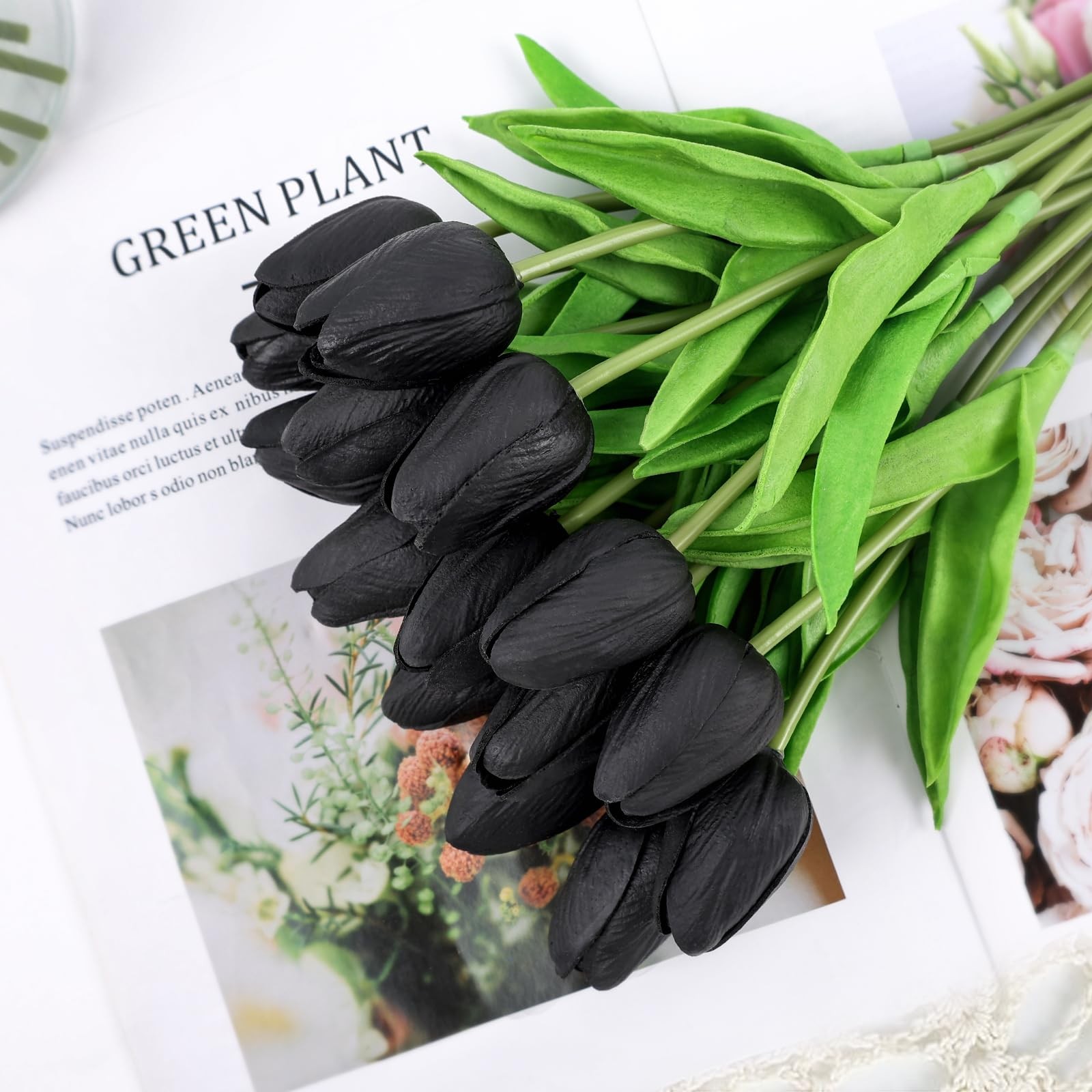 Black Tulips Artificial Flowers 18pcs Faux Tulip Real Touch Fake Flowers Bouq…