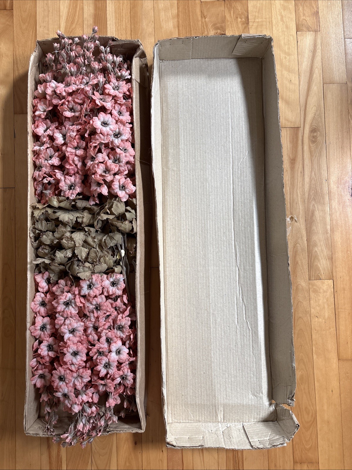 Vintage Plastic 33” Dusty Peach Larkspur Flower Stems Case of 12 New Old Stock