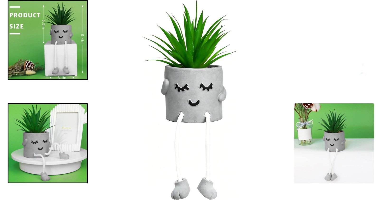 Small Decorative Fake Succulent Plant in Cement Pot – Ideal for Shelf Accent