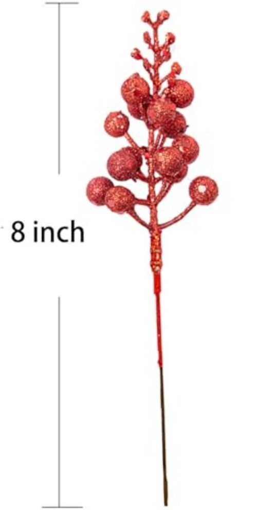 Christmas Tree Decorations Christmas Glitter Berry Stems 8 Inch, Artificial Red