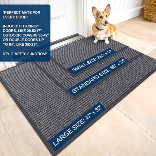OLANLY Front Door Mat Indoor Outdoor Entrance Rug, Waterproof Grey 29.5×17 Inch