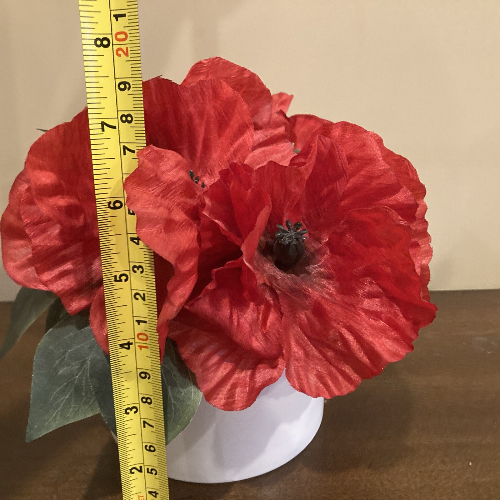 Threshold 7.5” Red Poppy Arrangement With 3 1/2 Inch Vase Faux Floral