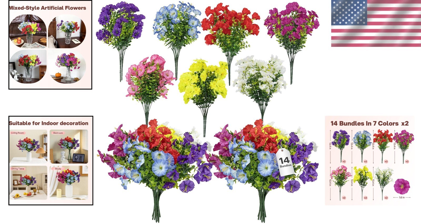 Elegant 14-Bundle Faux Petunias – UV Resistant Artificial Flowers for Outdoors