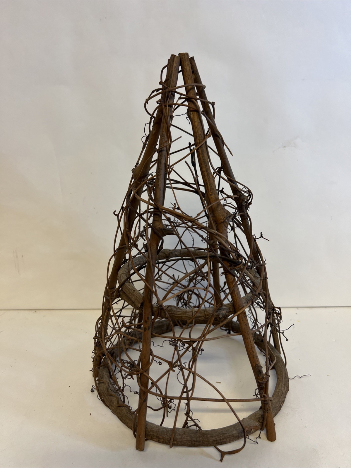 Handmade Grapevine Cone Tree Form Rustic Twig Topiary Holiday Decor 11”