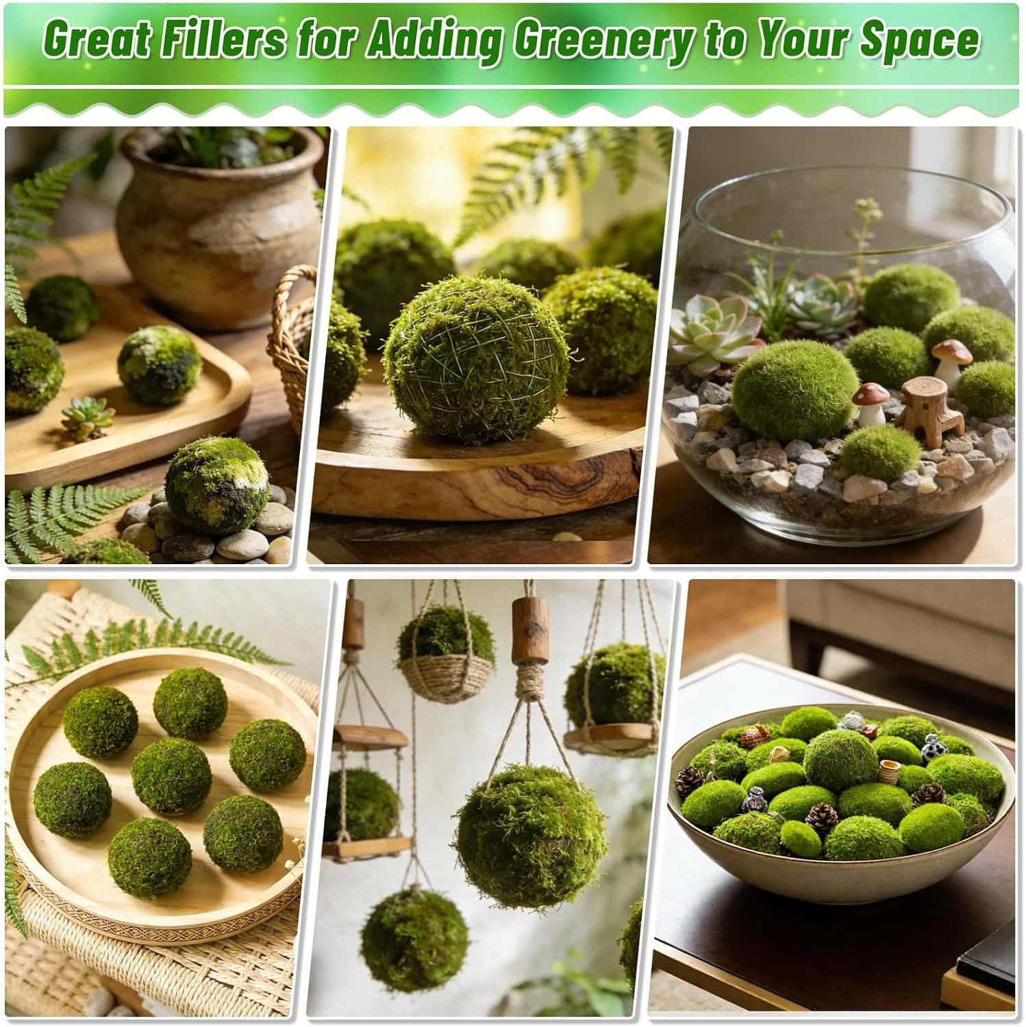 Green Moss Balls Rocks Decor Set Vase Filler Centerpiece Fairy Garden 28 PCS