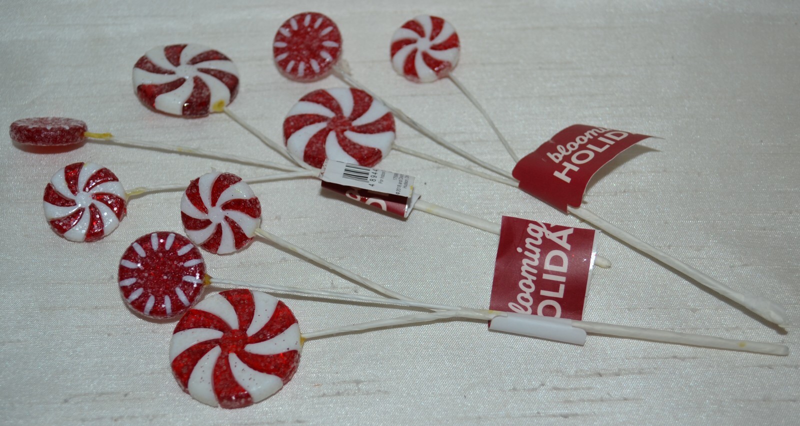 Set of 3 Christmas Peppermint Wired Pick~7 1/4″~Plastic Holiday Candy~Red~White