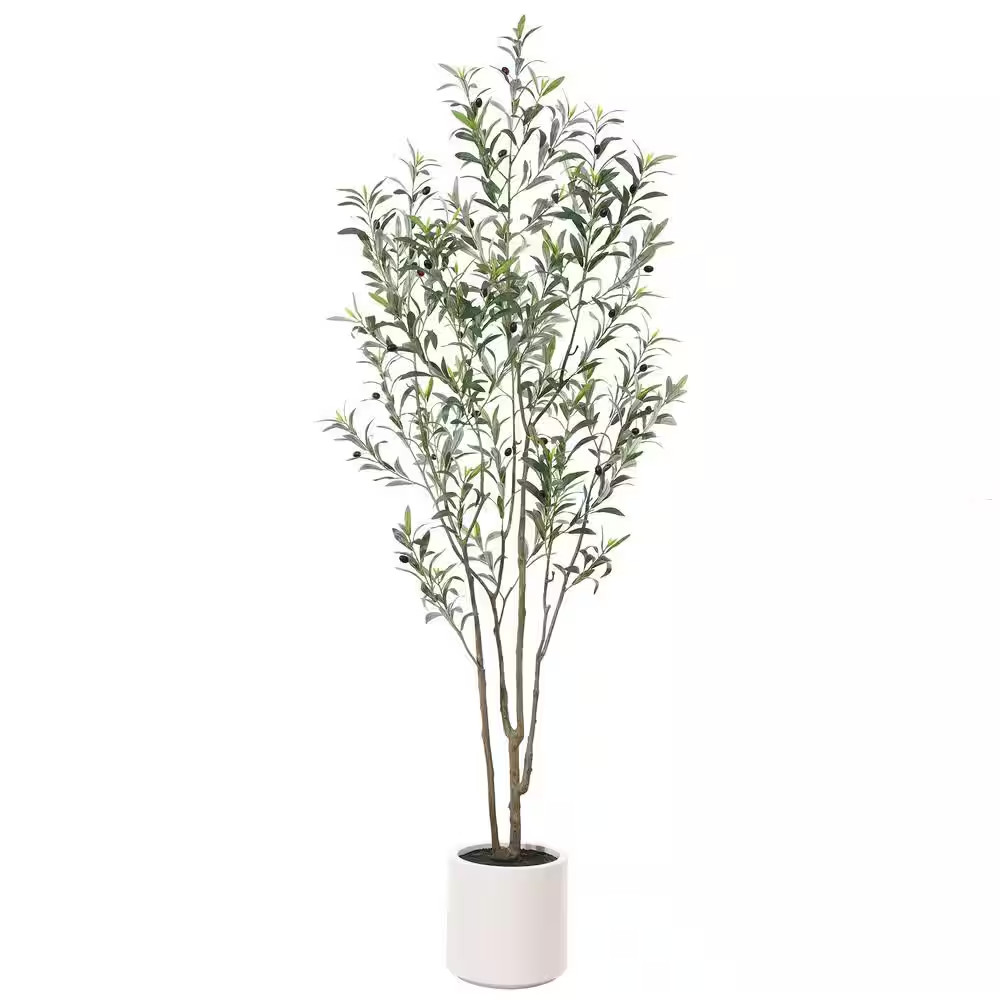 7 Ft. Artificial Olive Tree with White Planter, Large Faux Olive Silk Tree fo…