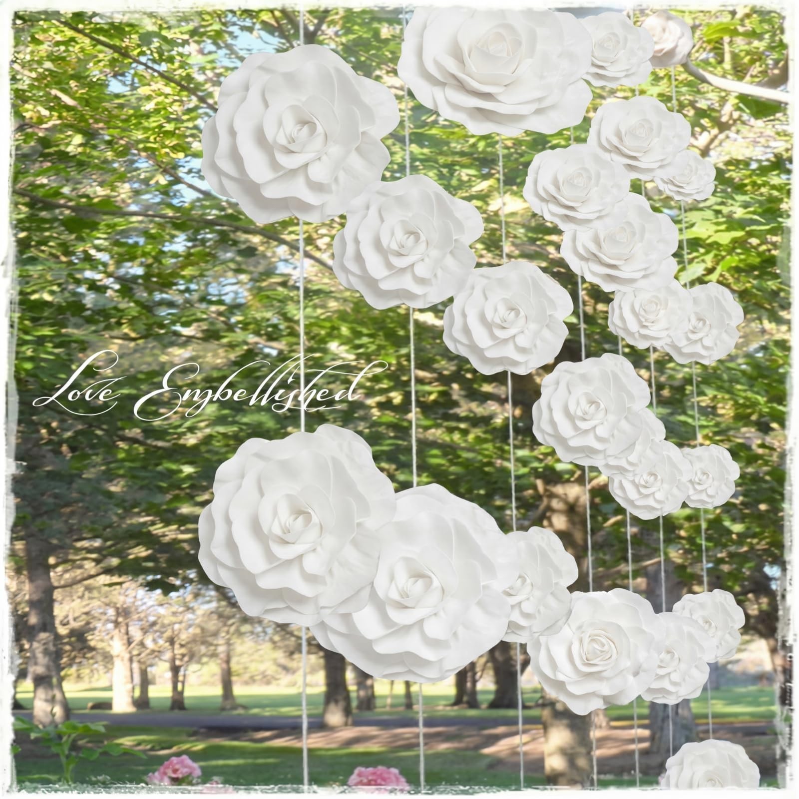 3 Pcs Giant White Velvet Roses – 12, 16, 20 Inch Paper Flowers for Wedding, Home