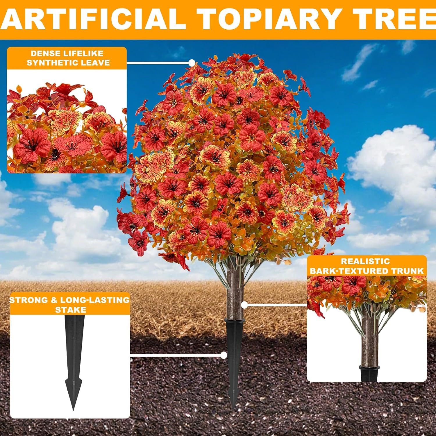 2 Pack 25″ Fall Artificial Mums Topiary Ball Trees for Outdoor Decor