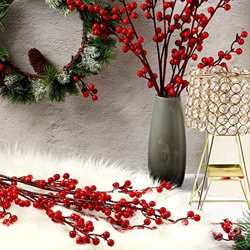 Artificial Red Berry Stems 21.6″ Christmas Decor, Holly Branches, 16 Pcs