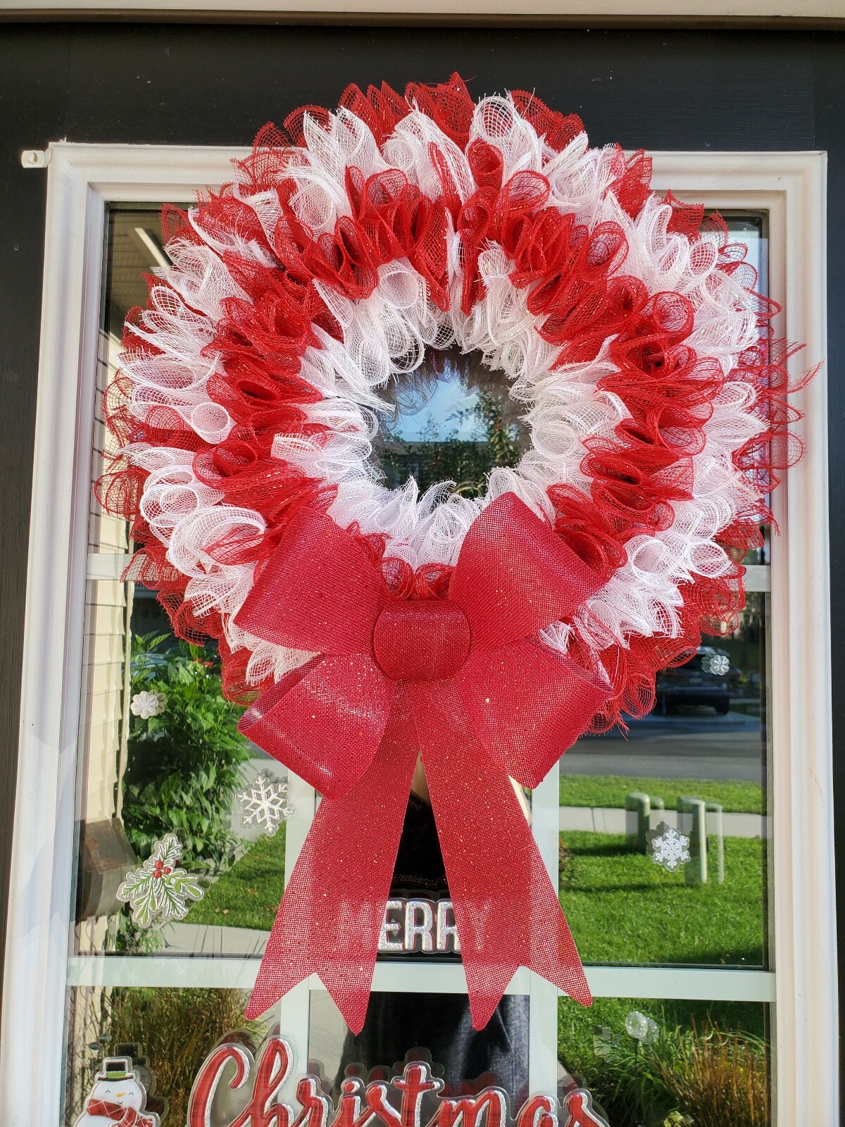 CHRISTMAS red white Deco Mesh Wreath Wall Decor Decoration Double Front Door NEW