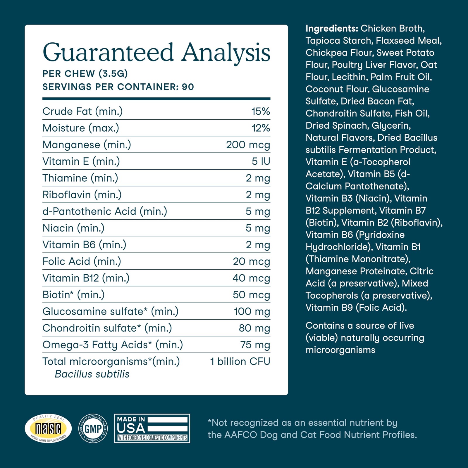 Dog Multivitamin Chews with Glucosamine and 90 Chews, Brown