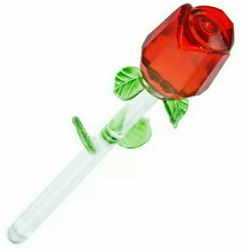 Long Stem Red Rose Eternity Glass Rose Flower With Green Leaves Collectible ⚘️
