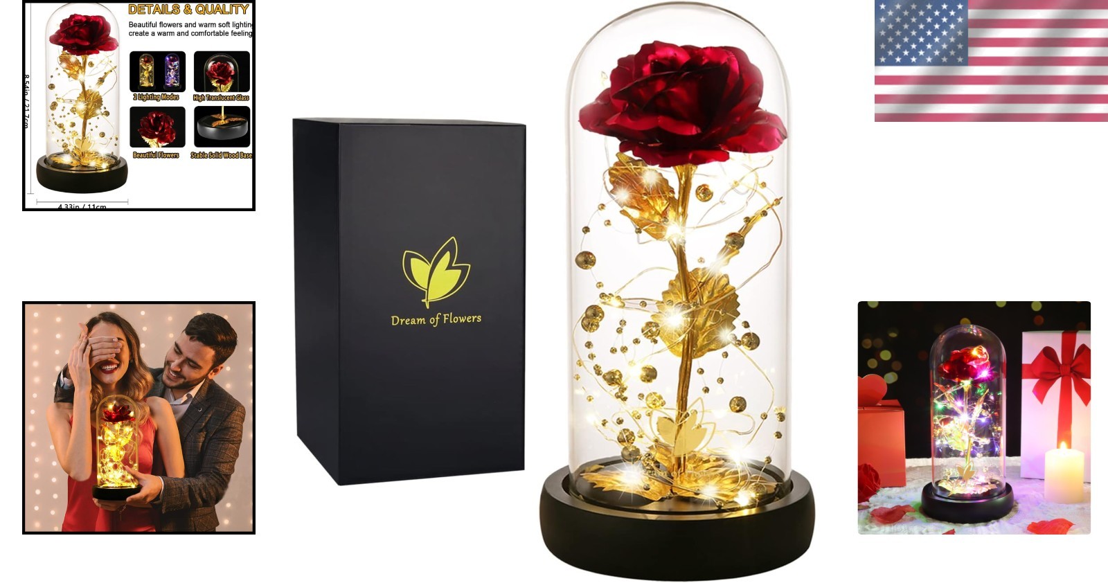 24k Gold Foil Galaxy Rose with LED in Glass Dome – Exquisite Home Decor Gift