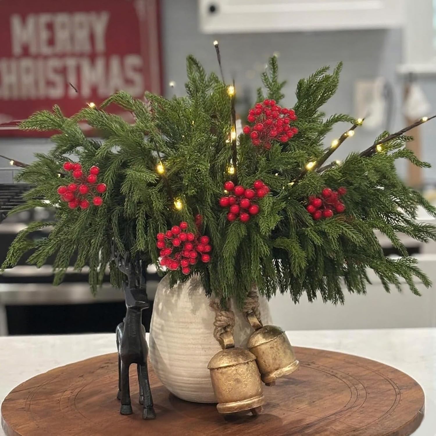 Realistic Christmas Pine Stems with Berries