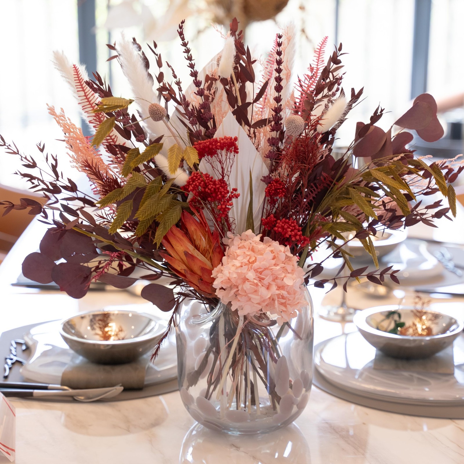 Dried Flower Bouquet Natural Pampas Grass Boho Wedding Centerpiece 17×5.5in