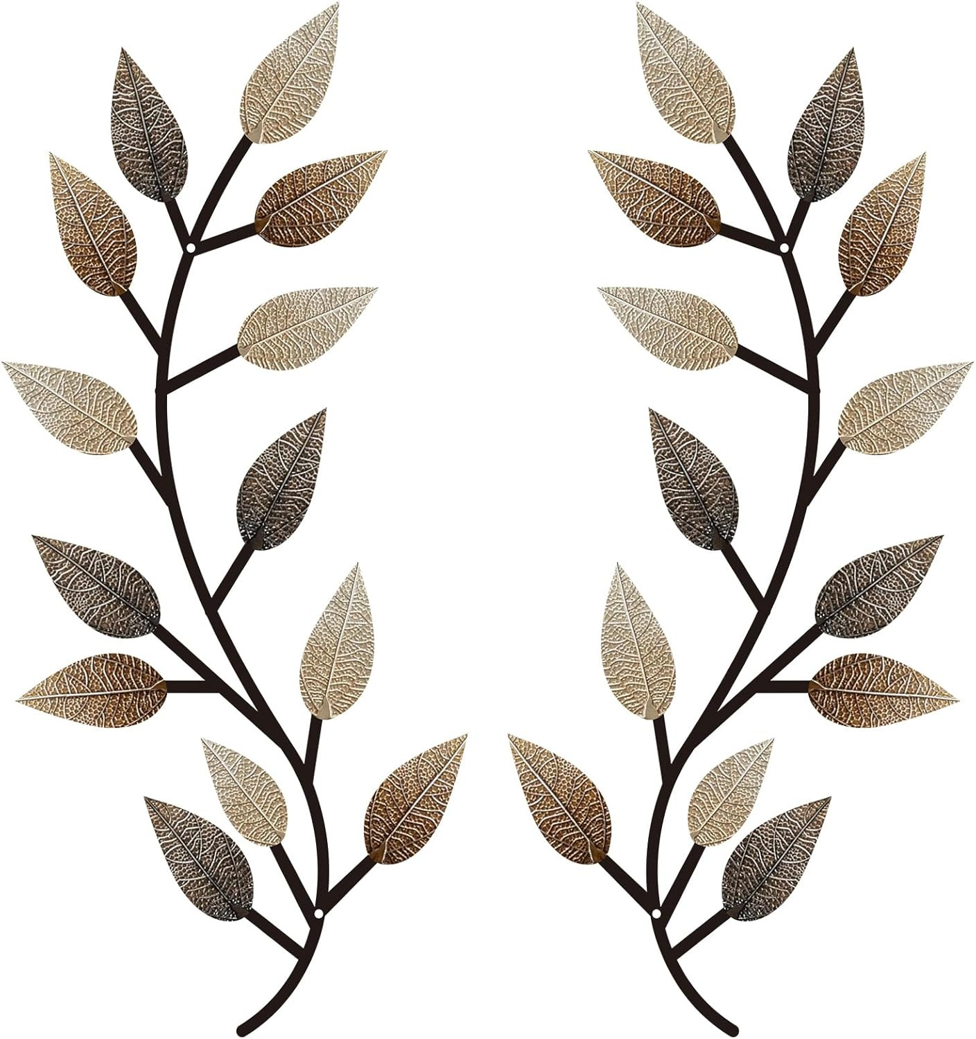 2 Pieces Metal Tree Leaf Wall Decor Vine Olive Branch Leaf Wall Art Living Room,