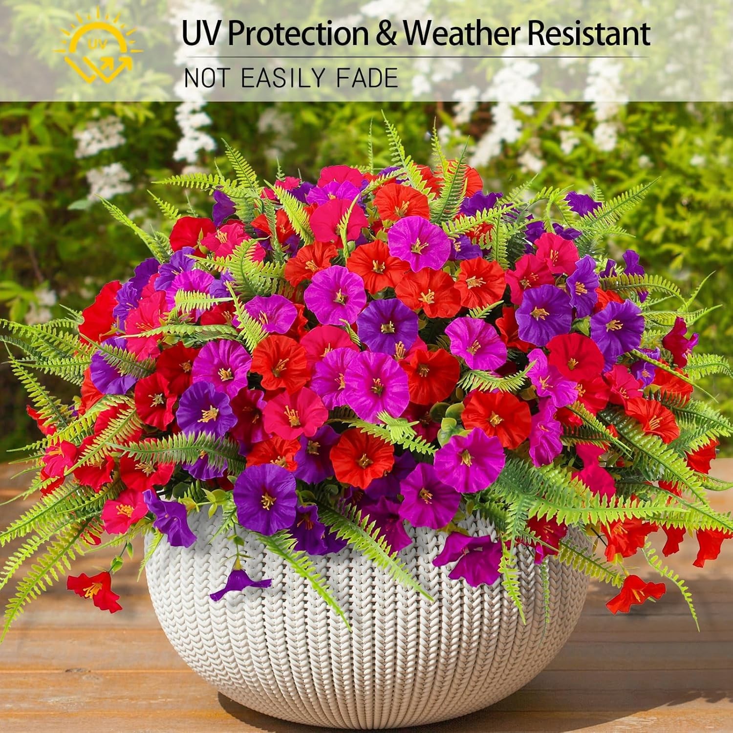 Artificial Flowers for Outdoors 12 Bundles Artificial Petunias Fake Flowers UV R