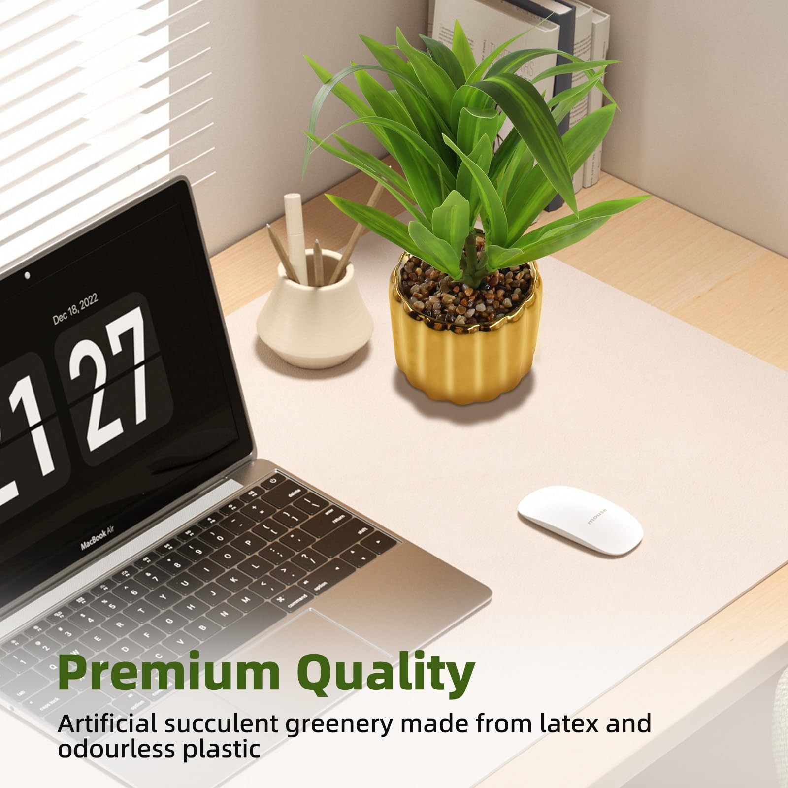 2 Pcs Artificial Dracaena Plant Golden Ceramic Pot Realistic Textured Faux Pl…