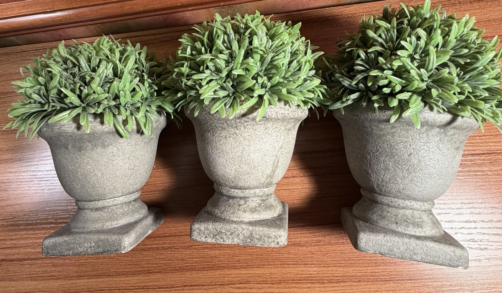 Set of 3 Artificial Podocarpus Faux Grass Plant Pot- Round 7.5” Decorative