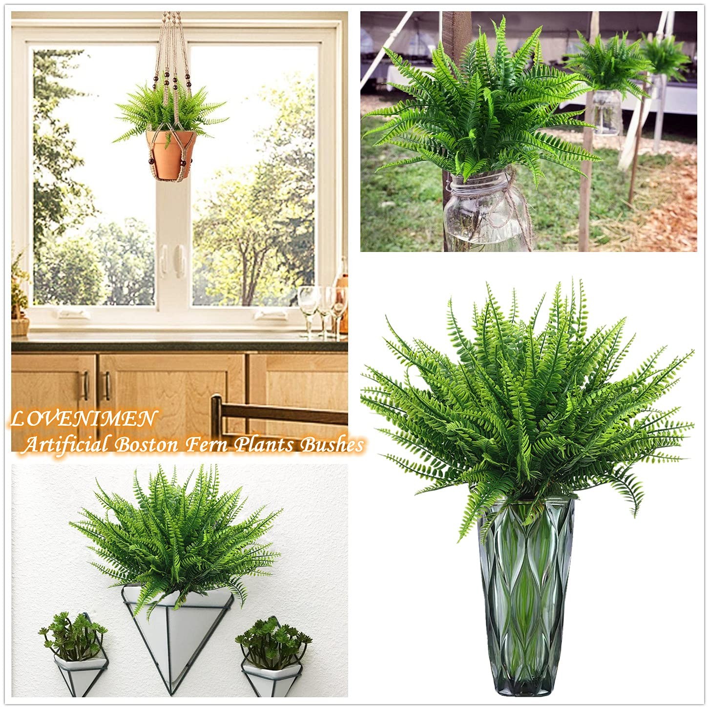Artificial Boston Fern Plant Bushes, Plastic Shrubs Grass Leaves Fake Plants …