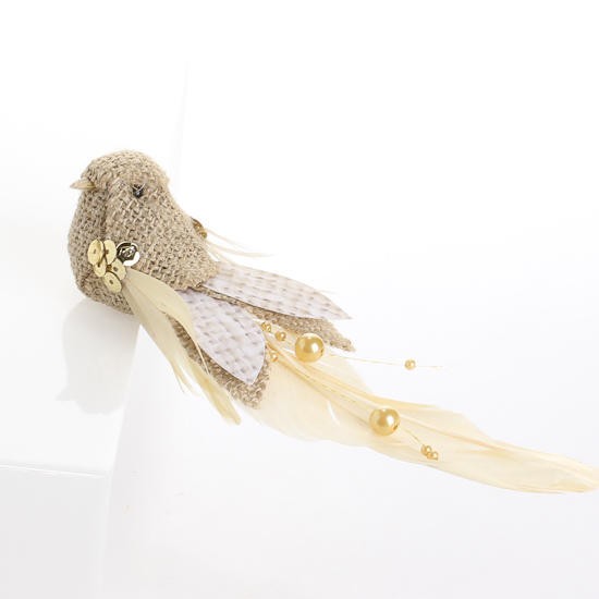 Package of 6 Rustic Burlap 6-1/2″ Long Birds with Clip