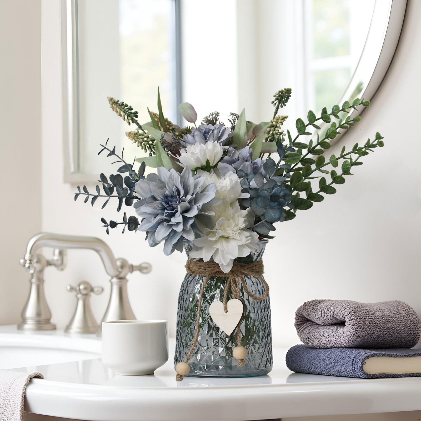Fake Flowers Vase Faux Table Centerpieces Dining Room Kitchen Coffee Decor