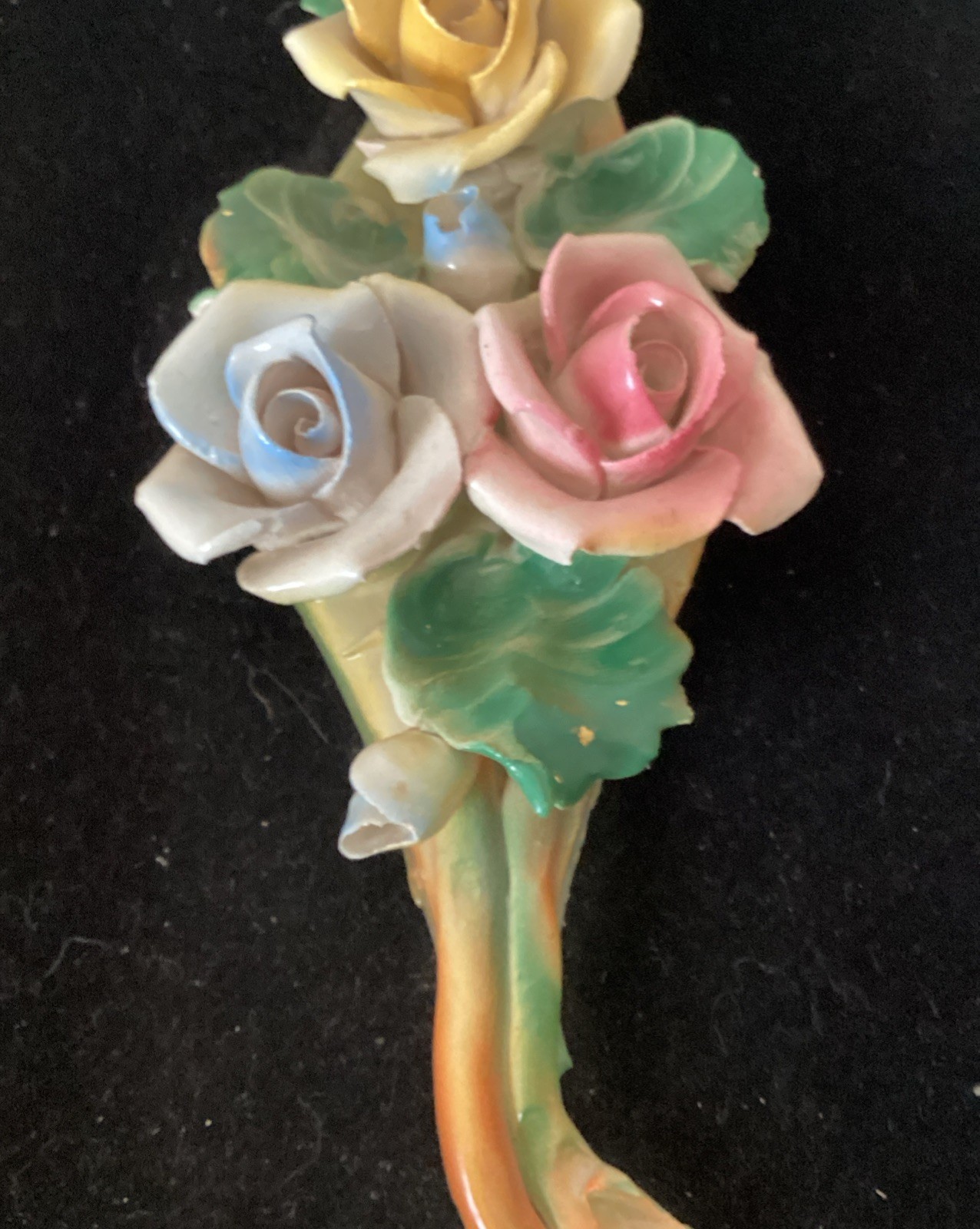 Vintage Capodimonte Italian Porcelain Rose Ornate 3D Framed MCM Art