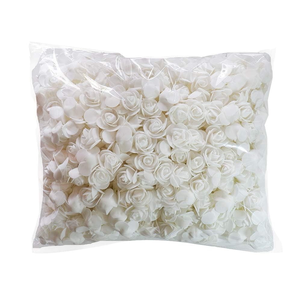 100 PCS White 1.38 Inch Artificial Foam Roses Bulk DIY Bear Flower Gift