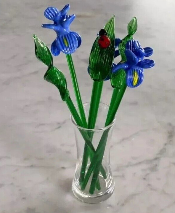 Global Village Glass Studios Window Box Greetings Flower Bouquet IRISES #735 NEW